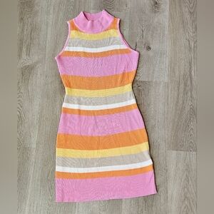 Large Striped Ribbed Knit Sleeveless Bodycon Dress